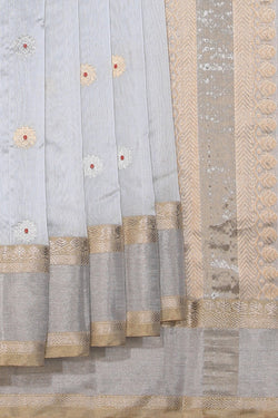 Collection of Chanderi Cotton Silk Silver Saree in a gallery layout