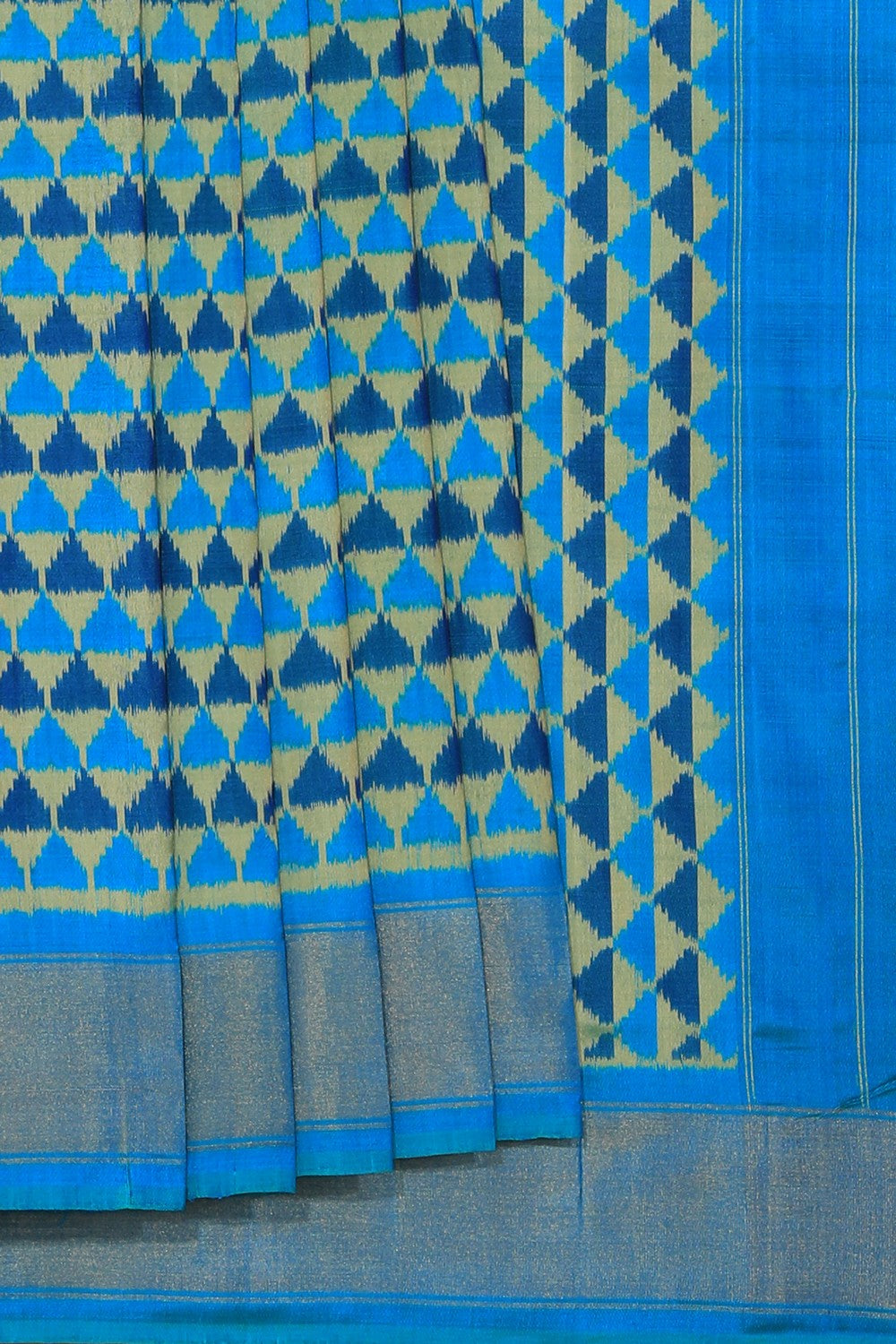 Image of Pochampally Ikat Silk Sea Blue Saree