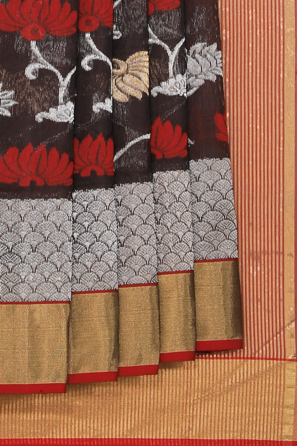 Collection of Chanderi Cotton Silk Brown Saree in a gallery layout