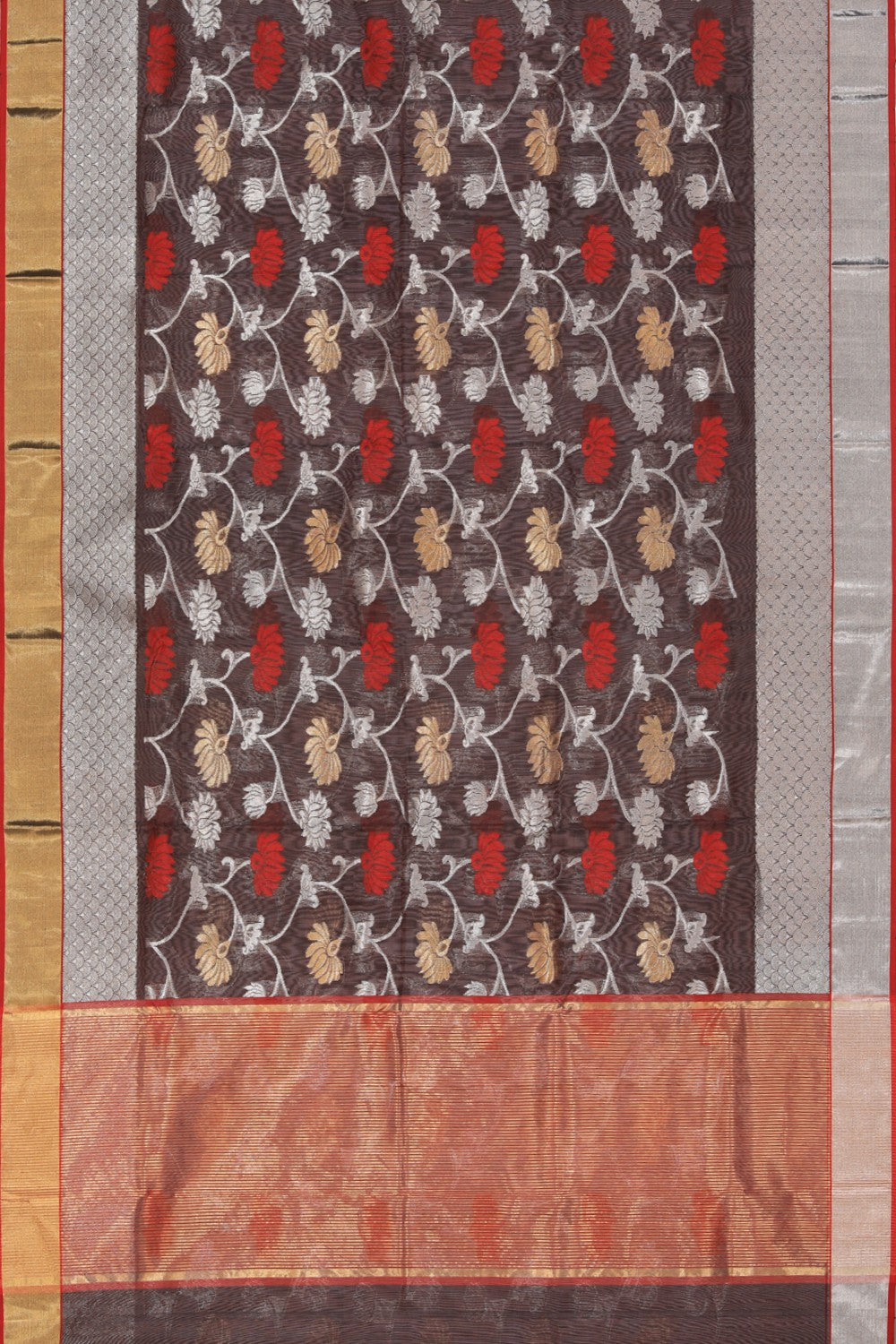 Image of Chanderi Cotton Silk Brown Saree