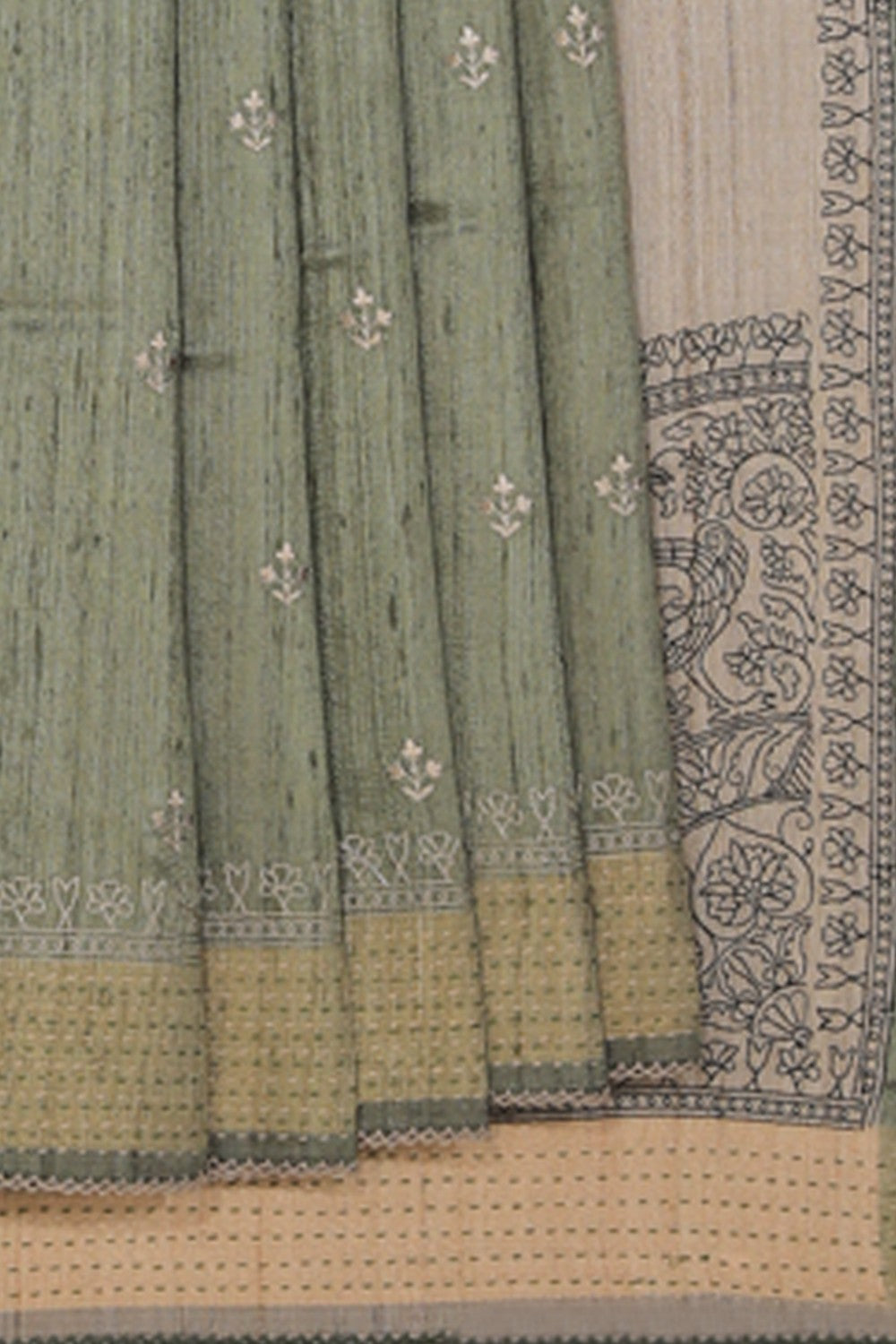 Collection of Tussar Silk Moss Green Saree in a gallery layout