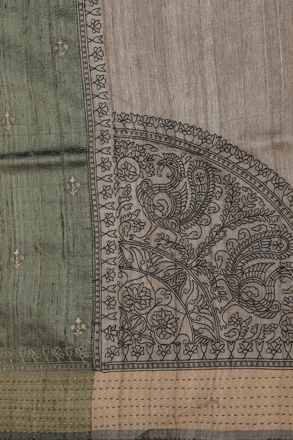 Collection of Tussar Silk Moss Green Saree in a gallery layout