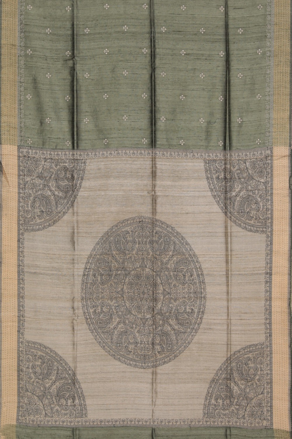 Collection of Tussar Silk Moss Green Saree in a gallery layout