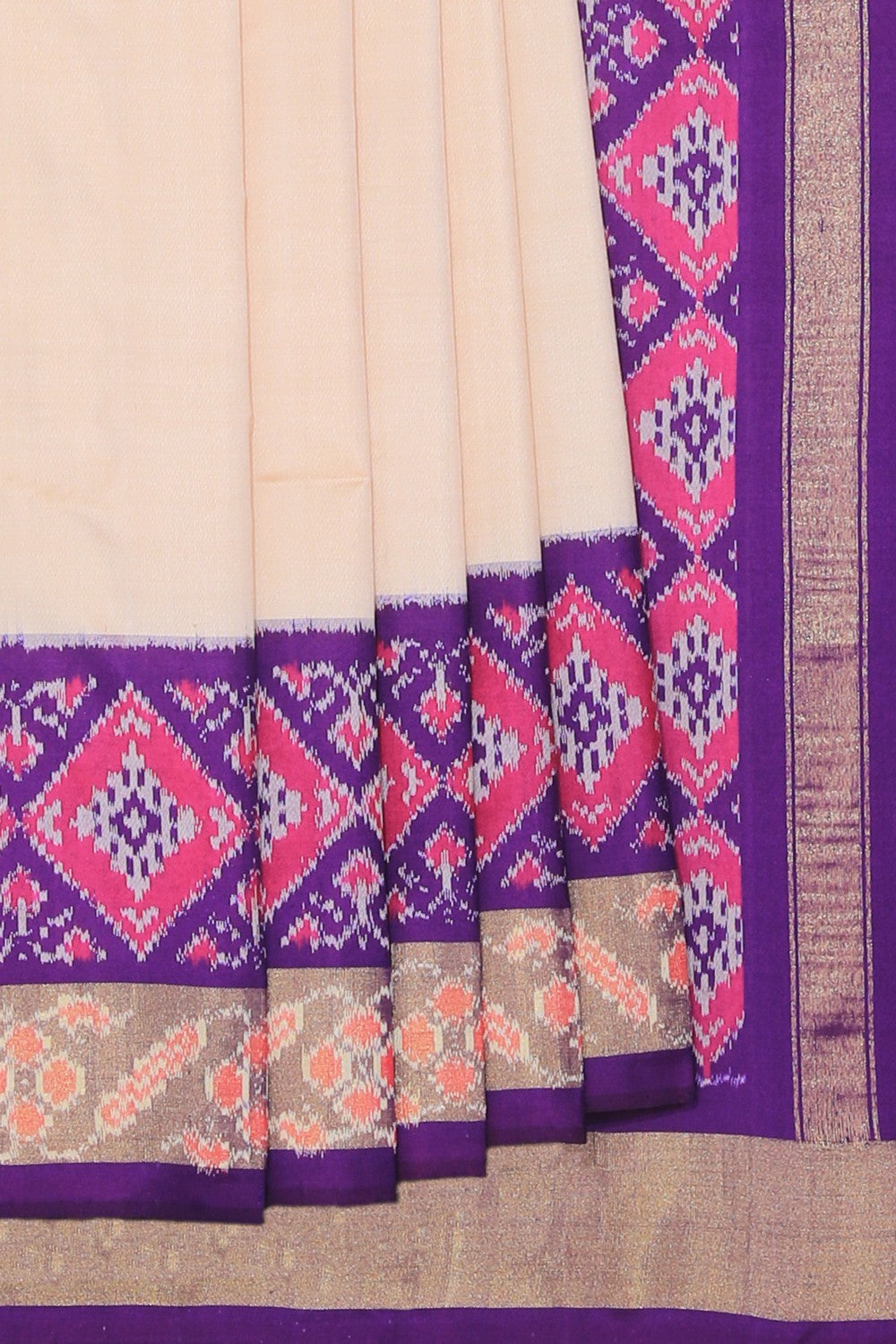 Image of Pochampally Ikat Silk Beige Saree