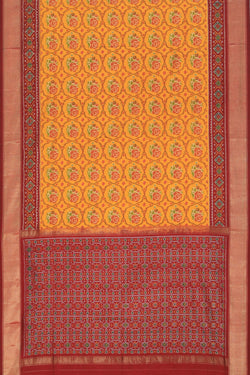 Image of Pochampally Ikat Silk Mustard Saree