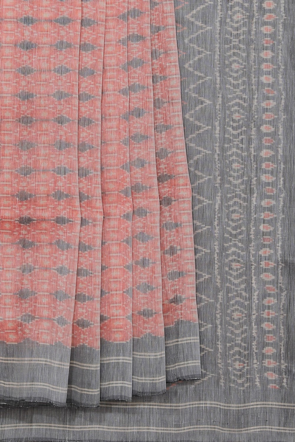 Collection of Pochampally Ikat Linen-Silk Onion Pink Saree in a gallery layout