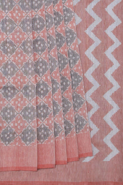 Collection of Pochampally Ikat Linen-Silk Pink Saree in a gallery layout