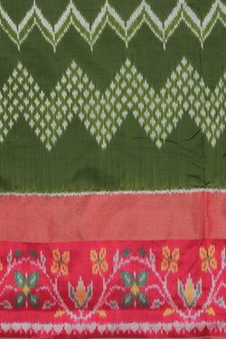 Image of Pochampally Ikat Silk Green Saree