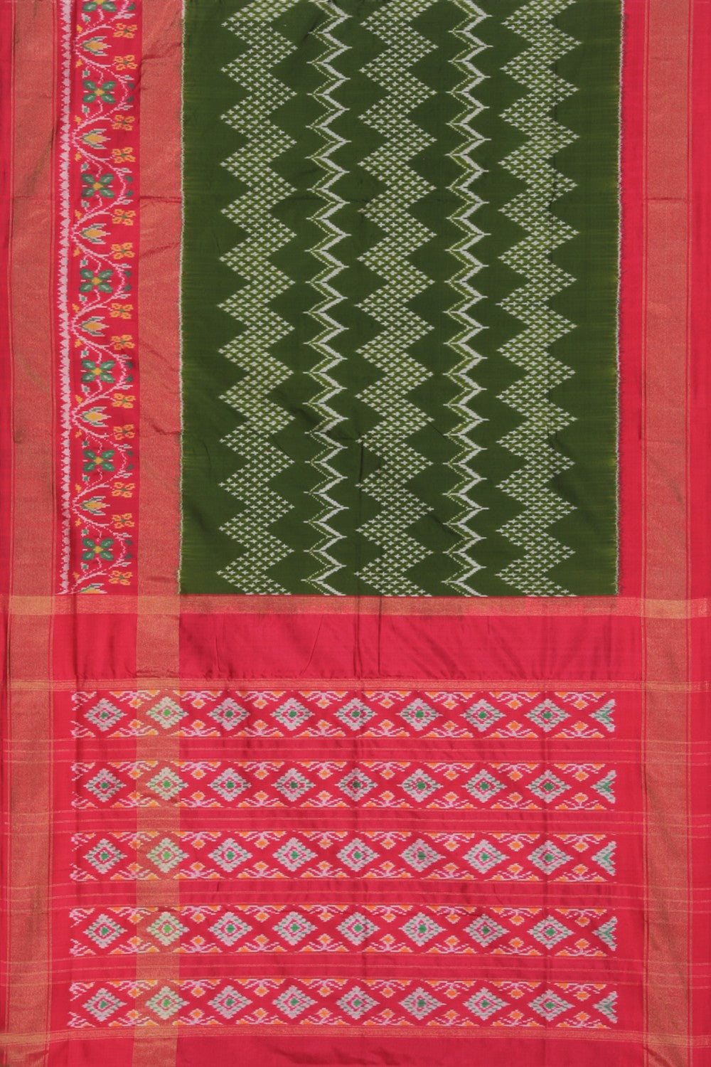 Image of Pochampally Ikat Silk Green Saree