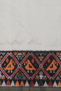 Image of Pochampally Ikat Silk Off-White Saree