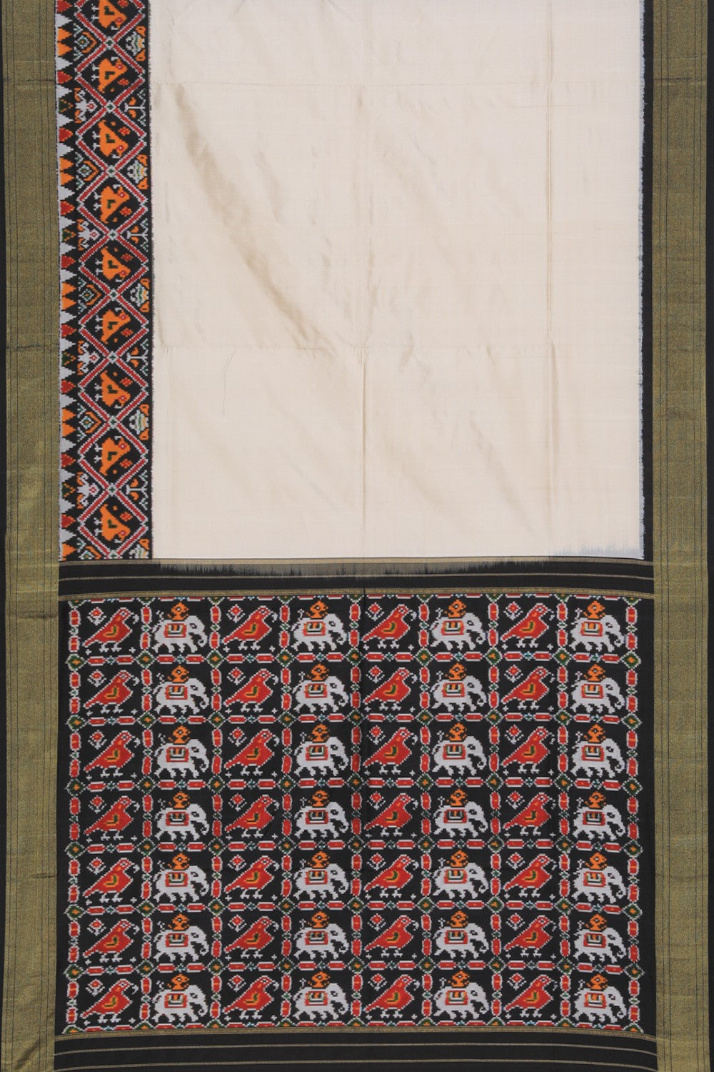 Pochampally Ikat Silk Off-White Saree