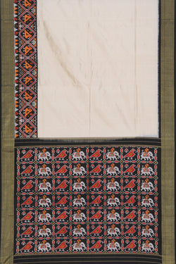 Image of Pochampally Ikat Silk Off-White Saree