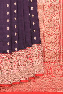 Collection of Banarasi Silk Deep Wine Violet Saree in a gallery layout