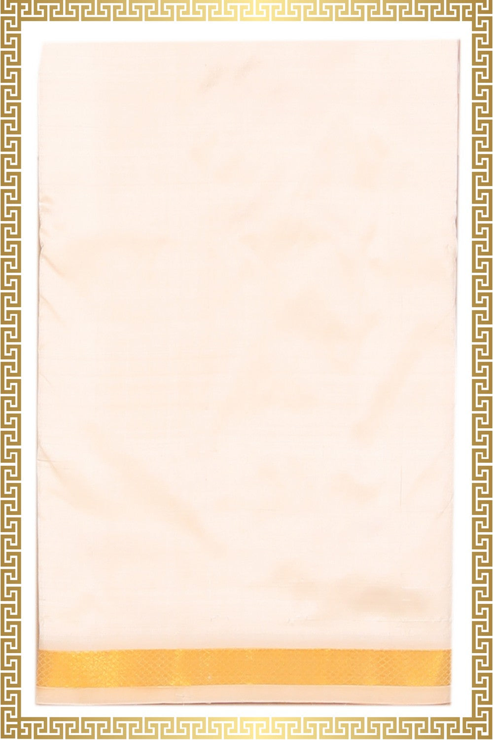 Collection of Kanchi Silk Ivory Off-White Dhoti With Kanduva (8 X 4) in a gallery layout