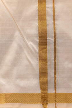 Collection of Kanchi Silk Ivory Off-White Dhoti With Kanduva (8 X 4) in a gallery layout