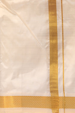 Collection of Kanchi Silk Ivory Off-White Dhoti With Kanduva (8 X 4) in a gallery layout