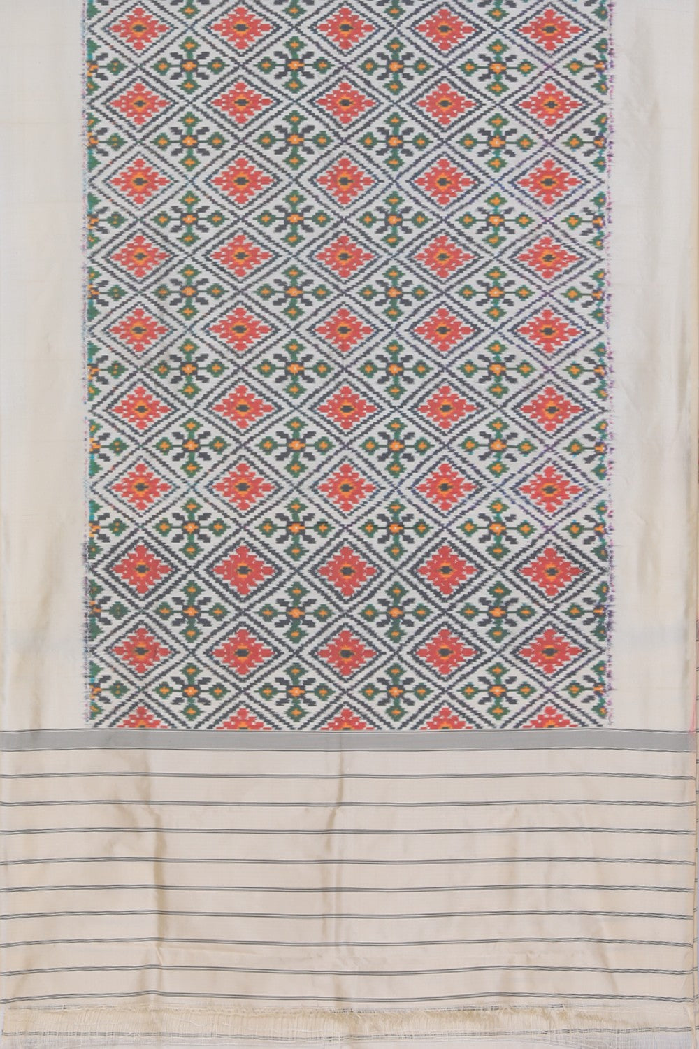 Pochampally Ikat Silk Off-White Dupatta