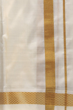 Collection of Kanchi Silk Ivory Off-White Dhoti With Kanduva (8 X 4) in a gallery layout