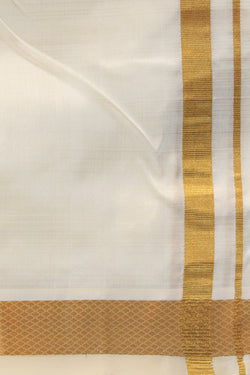 Image of Kanchi Silk Ivory Off-White Dhoti With Kanduva (8 X 4)