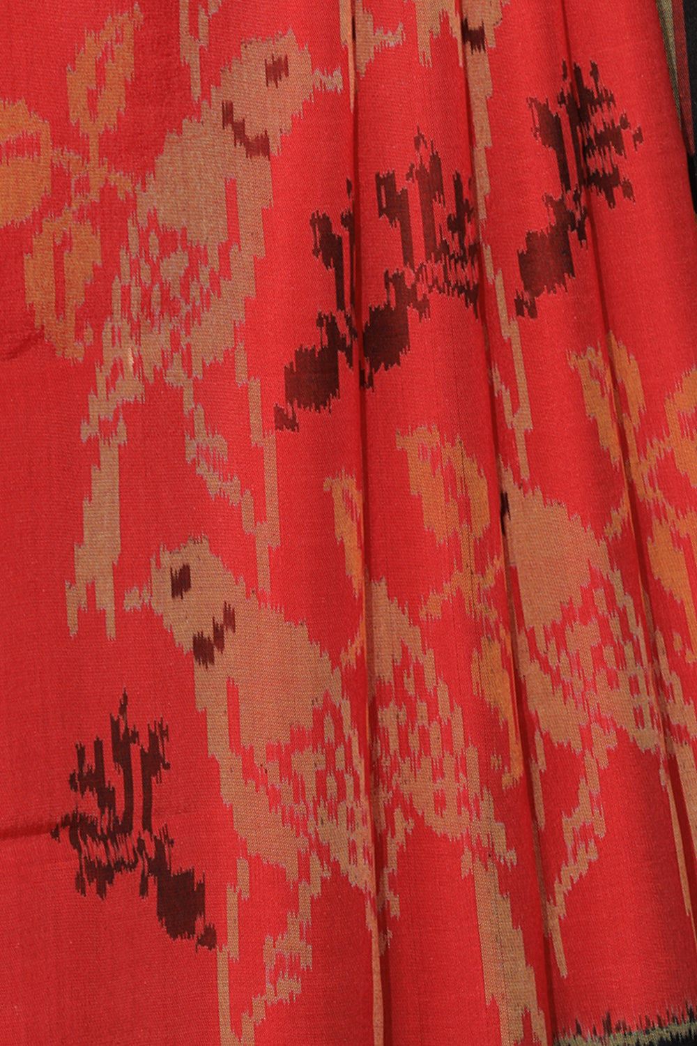 Collection of Rajkot Patola Silk Coral Red Saree in a gallery layout