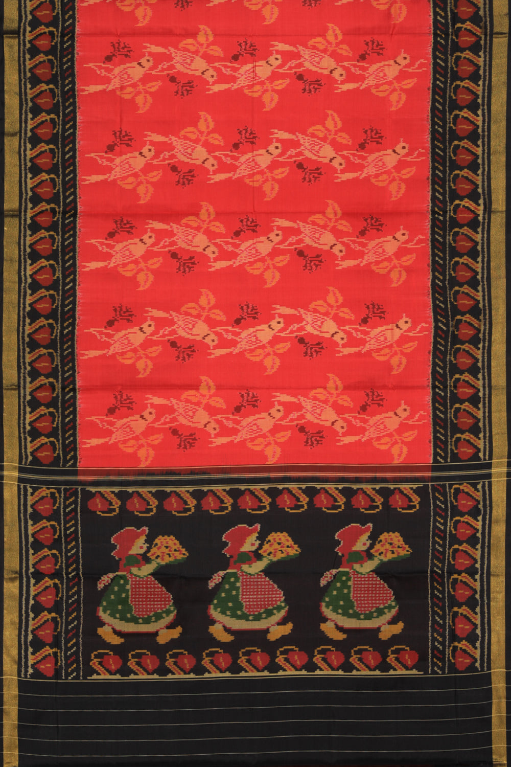 Image of Rajkot Patola Silk Coral Red Saree