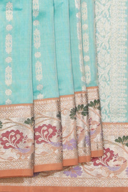 Collection of Venkatagiri Silk Turquoise Green Saree in a gallery layout