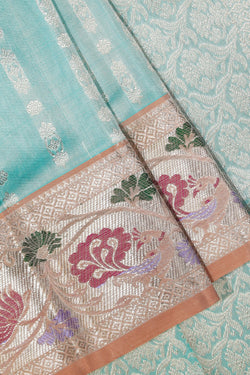 Collection of Venkatagiri Silk Turquoise Green Saree in a gallery layout