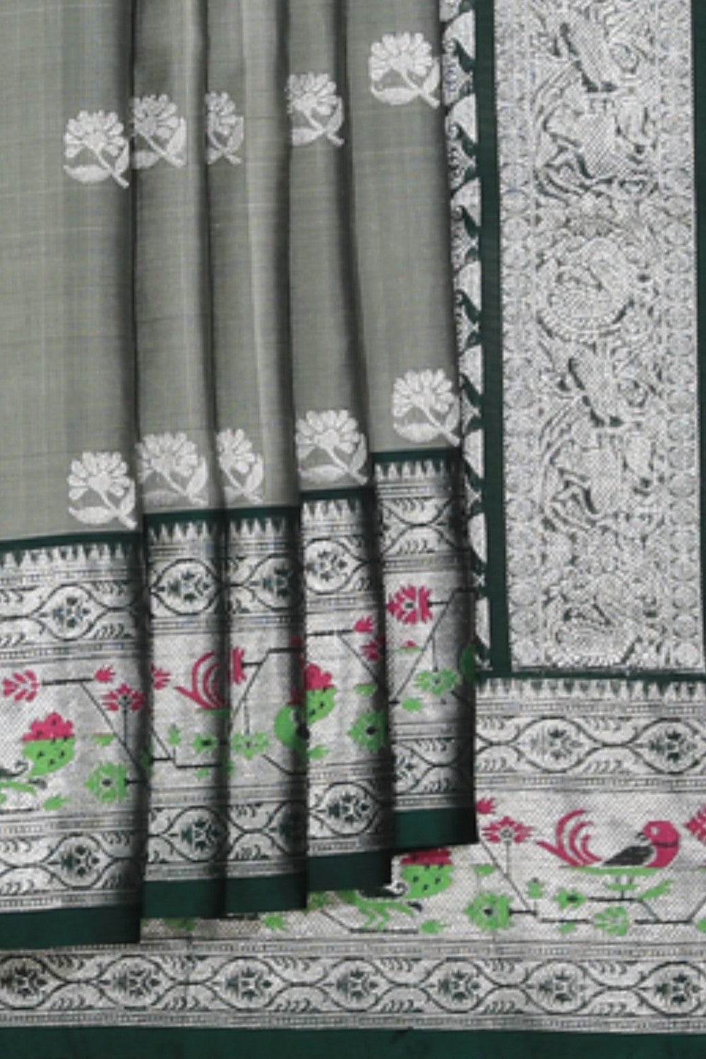 Collection of Venkatagiri Silk Grey Saree in a gallery layout