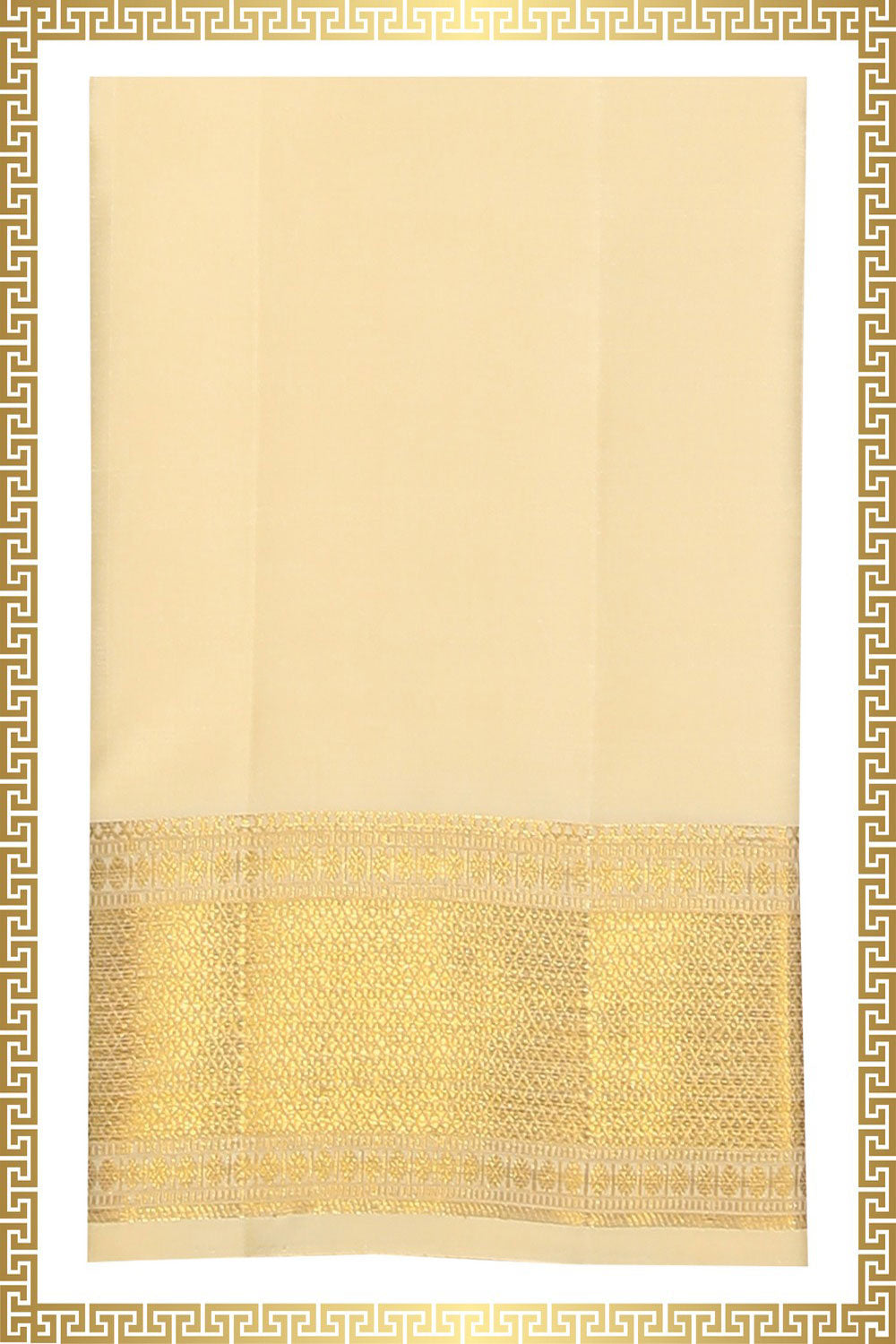 Collection of Kanchi Silk Ivory Cream Dhoti With Kanduva (8 X 4) in a gallery layout