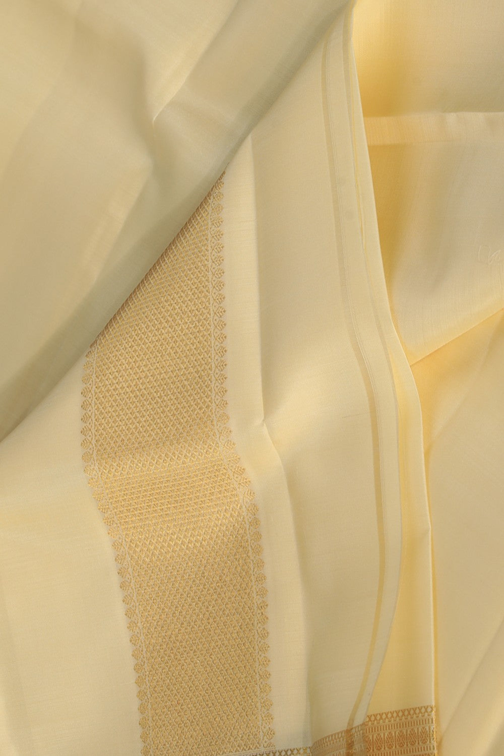 Collection of Kanchi Silk Ivory Cream Dhoti With Kanduva (8 X 4) in a gallery layout