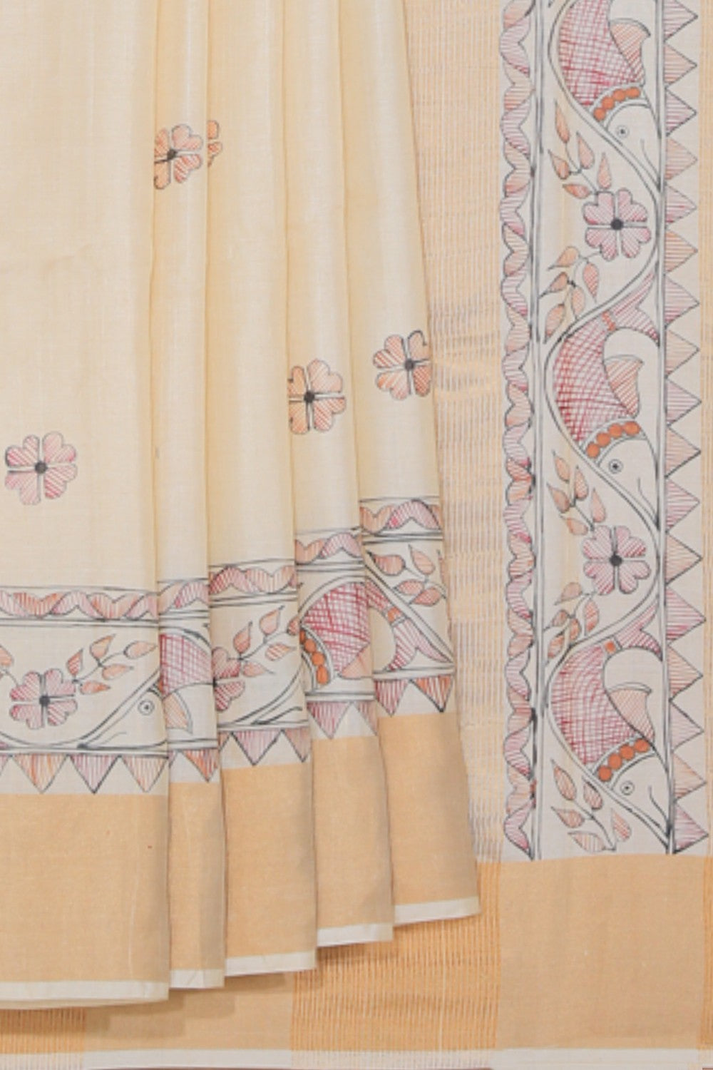 Collection of Tussar-Silk Madhubani Painted Saree in a gallery layout