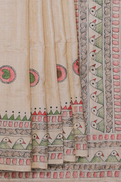 Collection of Tussar-Silk Madhubani Painted Saree in a gallery layout