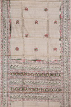 Collection of Tussar-Silk Madhubani Painted Saree in a gallery layout