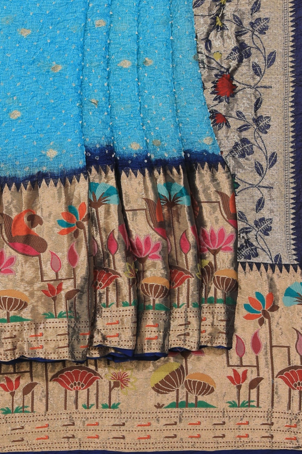 Collection of Bandhani Saree With Pichwai Border in a gallery layout