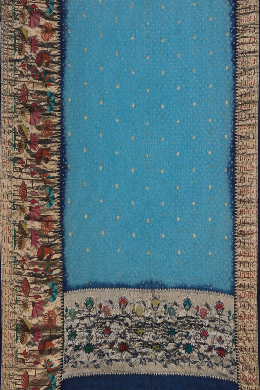 Collection of Bandhani Saree With Pichwai Border in a gallery layout