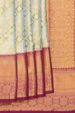 Collection of Kanchipattu Tissue Brocade Aqua-Blue Saree in a gallery layout