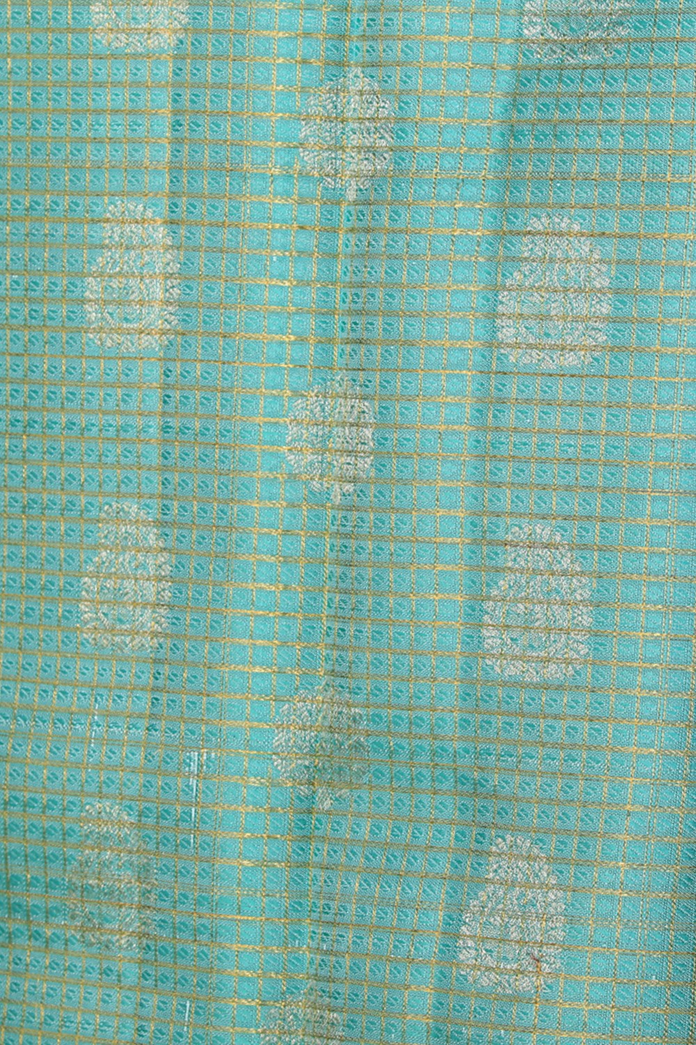 Collection of Kanchipattu Turquoise Green Pavada Unstitched Set in a gallery layout