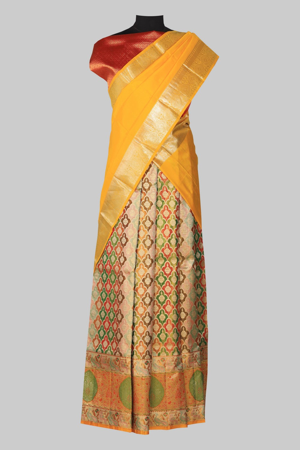 Image of Kanchipattu Unstitched Pavada 3 Pcs Set