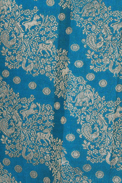 Collection of Kanchipattu Brocade Teal-Green Saree in a gallery layout