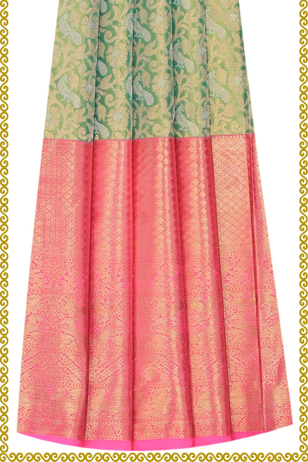 Collection of Kanchipattu Green Pavada Unstitched Set in a gallery layout