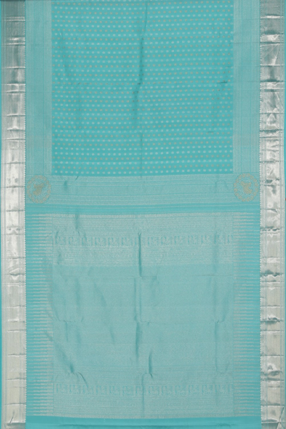 Collection of Kanchipattu Turquoise Blue Saree in a gallery layout