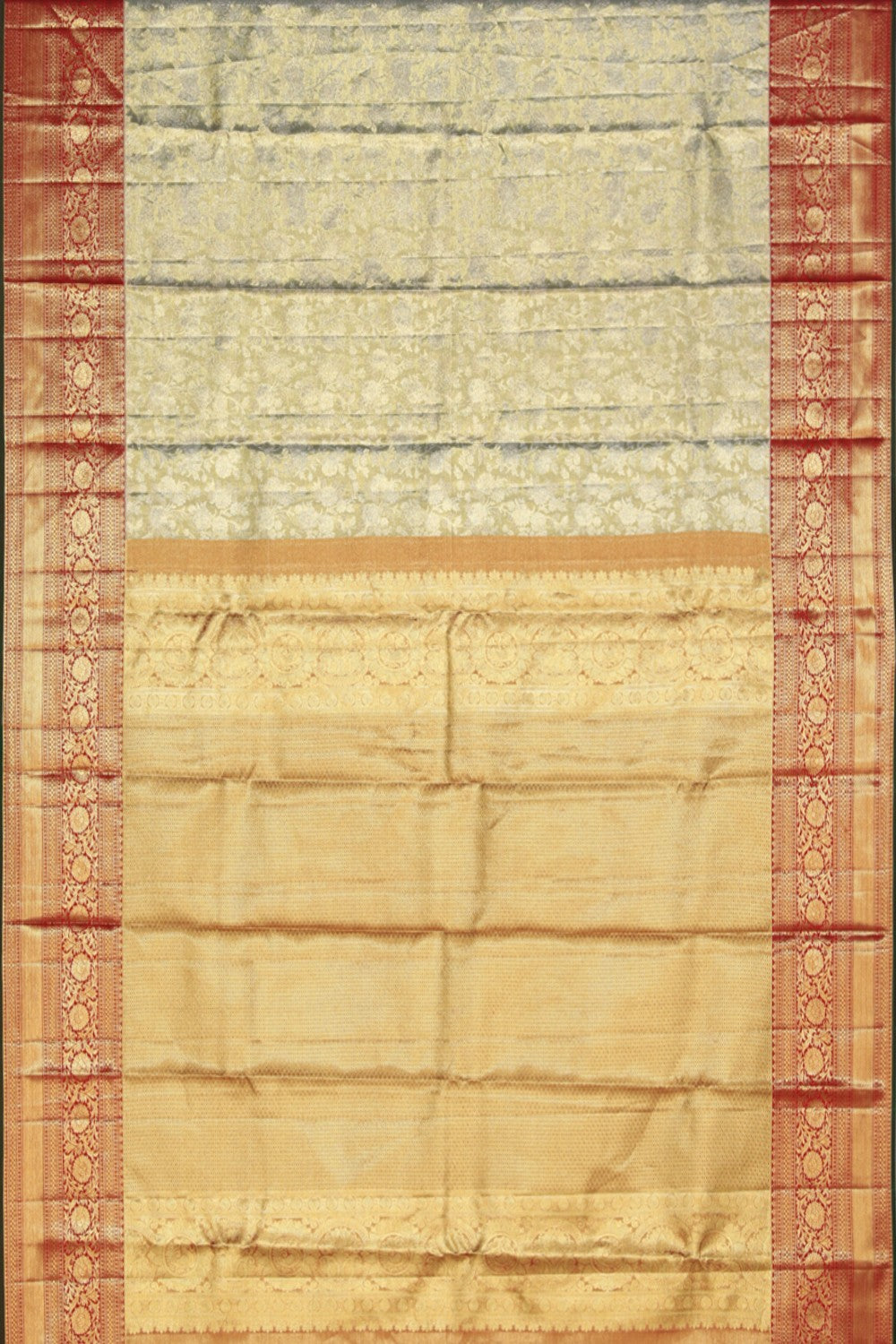 Collection of Kanchipattu Tissue Brocade Green Saree in a gallery layout