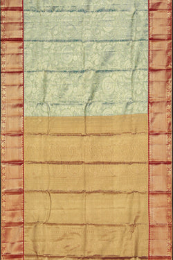 Collection of Kanchipattu Tissue Brocade Green Saree in a gallery layout