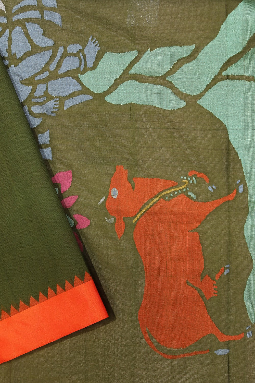 Upadda Cotton Moss Green Saree