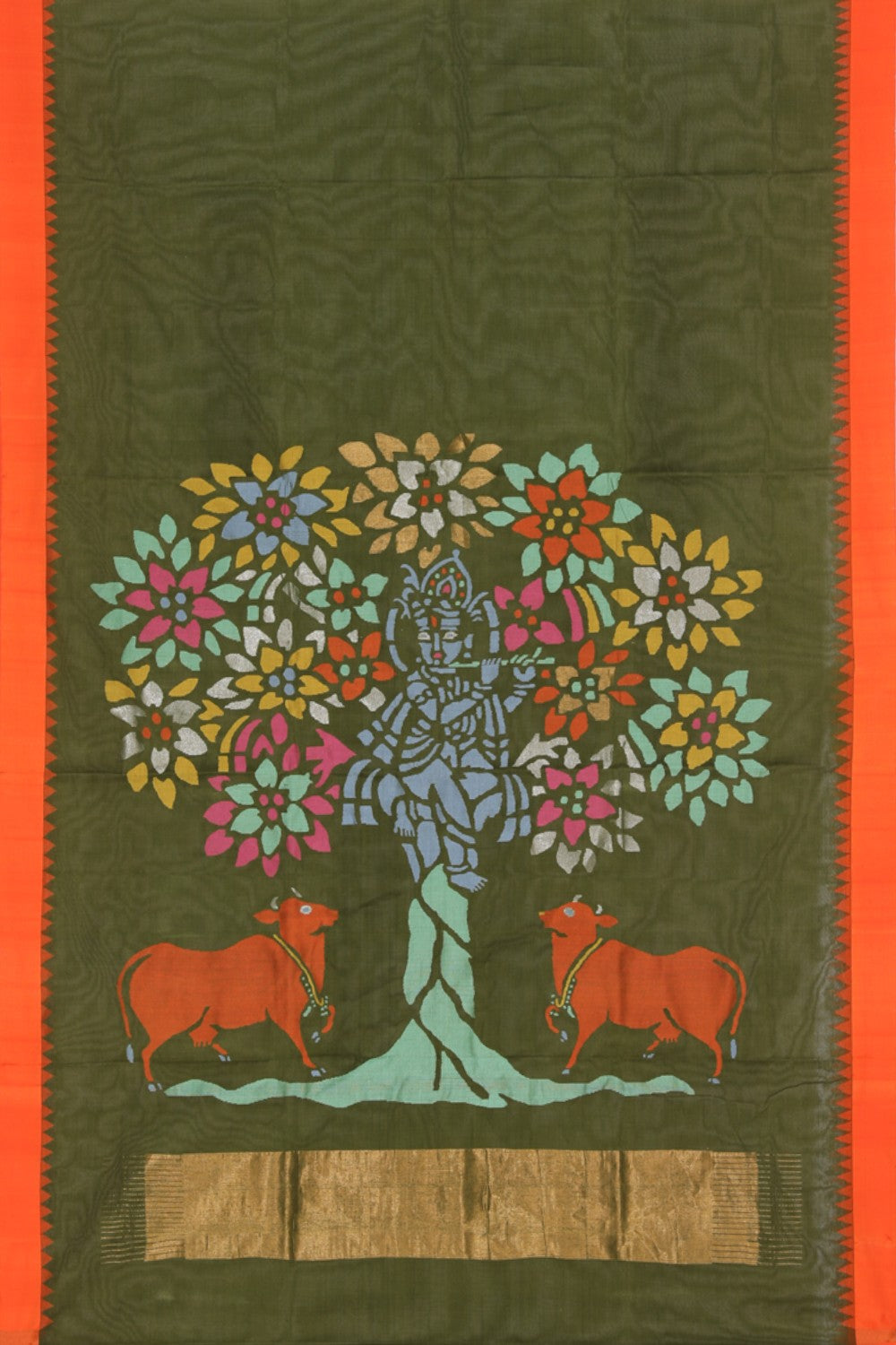 Upadda Cotton Moss Green Saree