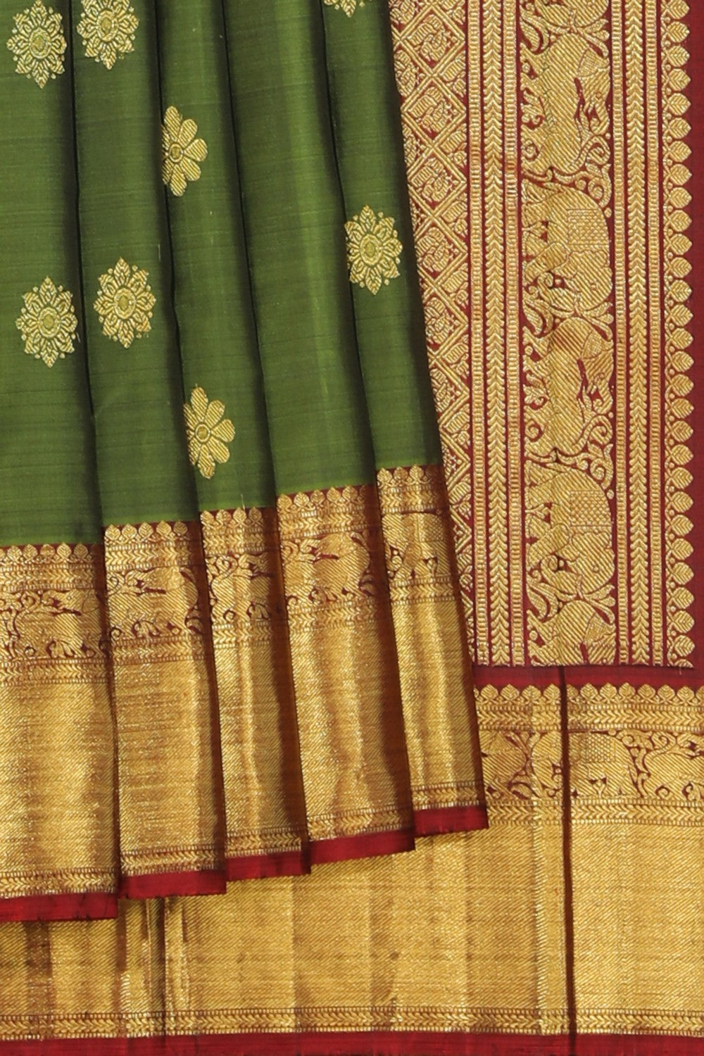 Collection of Arani Silk Green Saree in a gallery layout