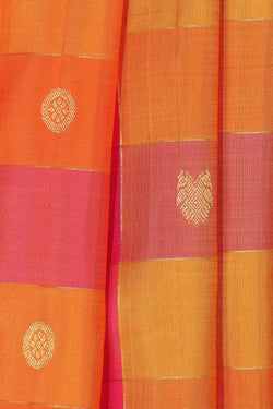 Collection of Arani Silk Yellow-Pink Check Pattern Saree in a gallery layout