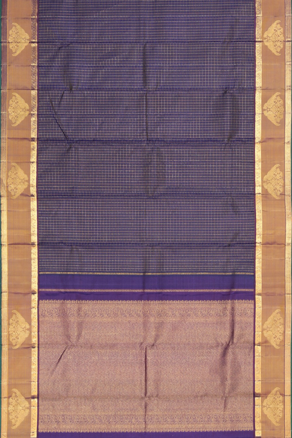 Collection of Kanjivaram Silk Navy Blue Saree in a gallery layout