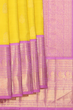 Collection of Kanjivaram Silk Yellow Saree in a gallery layout