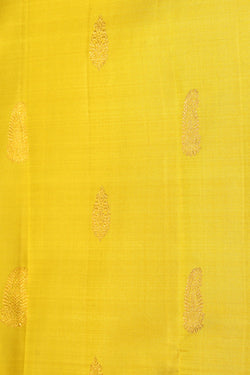 Collection of Kanjivaram Silk Yellow Saree in a gallery layout